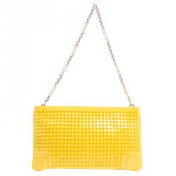 Christian Louboutin Yellow Patent Leather Studded Loubiposh Clutch 