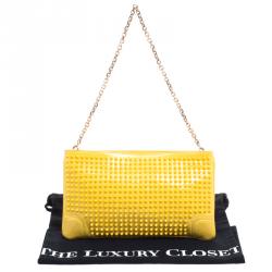 Christian Louboutin Yellow Patent Leather Studded Loubiposh Clutch 