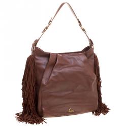 Pre Owned Christian Louboutin Brown Leather Justine Fringed Hobo