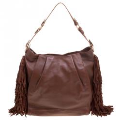 Pre Owned Christian Louboutin Brown Leather Justine Fringed Hobo
