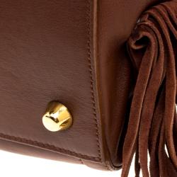 Pre Owned Christian Louboutin Brown Leather Justine Fringed Hobo