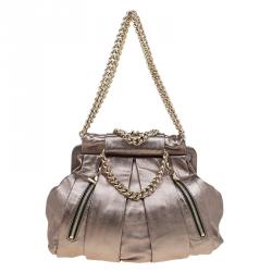 Christian Louboutin Bronze Pleated Leather Loubinette Hobo