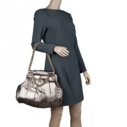 Christian Louboutin Bronze Pleated Leather Loubinette Hobo