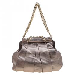 Christian Louboutin Bronze Pleated Leather Loubinette Hobo