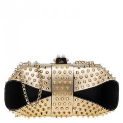 Christian Louboutin Gold Leather Spike Grandotto Clutch