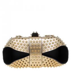 Christian Louboutin Gold Leather Spike Grandotto Clutch