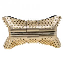 Christian Louboutin Gold Leather Spike Grandotto Clutch