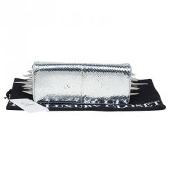 Christian Louboutin Silver Python Marquise Spiked Clutch