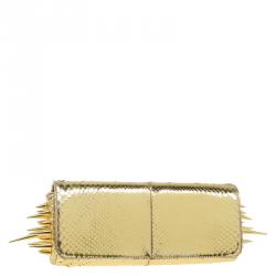 Christian Louboutin Gold Python Marquise Spiked Clutch