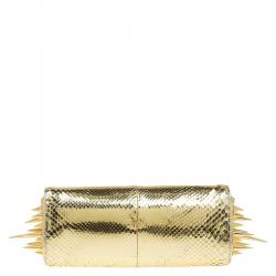 Christian Louboutin Gold Python Marquise Spiked Clutch