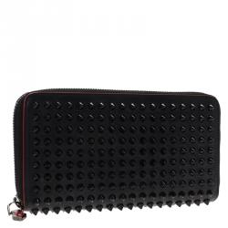 Pre Owned Christian Louboutin Black Leather Studded Spike Continental Wallet
