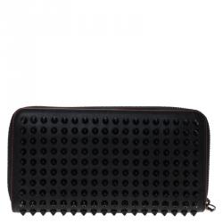 Pre Owned Christian Louboutin Black Leather Studded Spike Continental Wallet