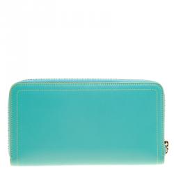 Pre Owned Christian Louboutin Turquoise Leather Zip Around Agenda Wallet