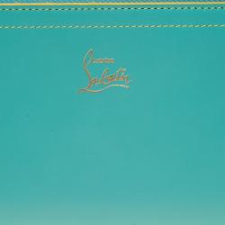 Pre Owned Christian Louboutin Turquoise Leather Zip Around Agenda Wallet