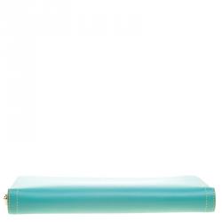 Pre Owned Christian Louboutin Turquoise Leather Zip Around Agenda Wallet