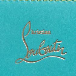 Pre Owned Christian Louboutin Turquoise Leather Zip Around Agenda Wallet