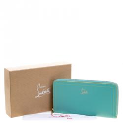Pre Owned Christian Louboutin Turquoise Leather Zip Around Agenda Wallet