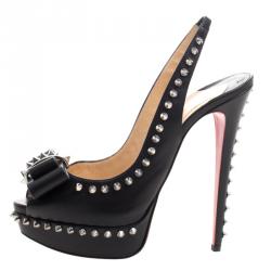 Pre Owned Christian Louboutin Black Spike Leather Lady Clou Platform Slingback Sandals Size 40