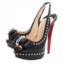 Pre Owned Christian Louboutin Black Spike Leather Lady Clou Platform Slingback Sandals Size 40