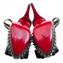 Pre Owned Christian Louboutin Black Spike Leather Lady Clou Platform Slingback Sandals Size 40