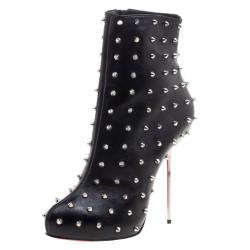 Pre Owned Christian Louboutin Black Leather Lipspikes Ankle Boots Size 40
