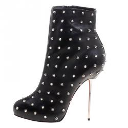 Pre Owned Christian Louboutin Black Leather Lipspikes Ankle Boots Size 40