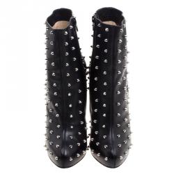 Pre Owned Christian Louboutin Black Leather Lipspikes Ankle Boots Size 40