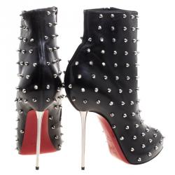 Pre Owned Christian Louboutin Black Leather Lipspikes Ankle Boots Size 40