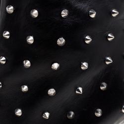 Pre Owned Christian Louboutin Black Leather Lipspikes Ankle Boots Size 40