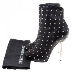 Pre Owned Christian Louboutin Black Leather Lipspikes Ankle Boots Size 40