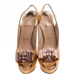 مملوكة مسبقًا صندل كريستيان لوبوتان نودو جلد ثعبان مائي برونز ميتاليك كعب مفتوح مقاس 37.5