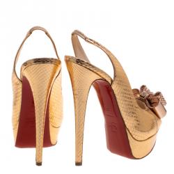 مملوكة مسبقًا صندل كريستيان لوبوتان نودو جلد ثعبان مائي برونز ميتاليك كعب مفتوح مقاس 37.5