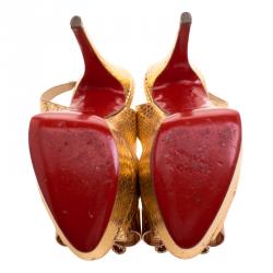 مملوكة مسبقًا صندل كريستيان لوبوتان نودو جلد ثعبان مائي برونز ميتاليك كعب مفتوح مقاس 37.5