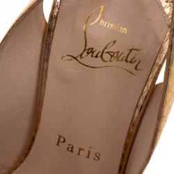 مملوكة مسبقًا صندل كريستيان لوبوتان نودو جلد ثعبان مائي برونز ميتاليك كعب مفتوح مقاس 37.5