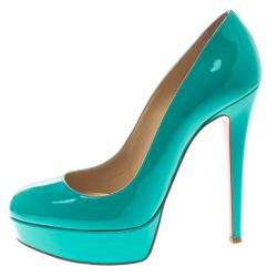 Pre Owned Christian Louboutin Green Patent Leather Bianca Platform Pumps Size 37