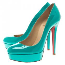 Pre Owned Christian Louboutin Green Patent Leather Bianca Platform Pumps Size 37