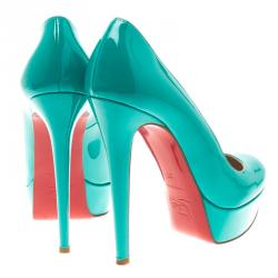 Pre Owned Christian Louboutin Green Patent Leather Bianca Platform Pumps Size 37