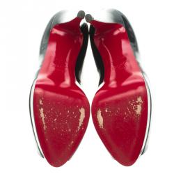 مملوكة مسبقًا Christian Louboutin Dark Blue Patent Leather Altadama Peep Toe Platform Pumps Size 39