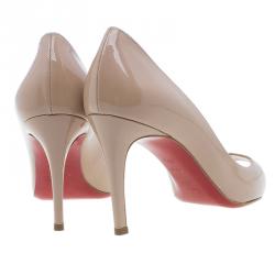 Pre Owned حذاء كعب عالي كريستيان لوبوتان يويو يويو بفتحة أصبع جلد لامع بيج مقاس 39.5