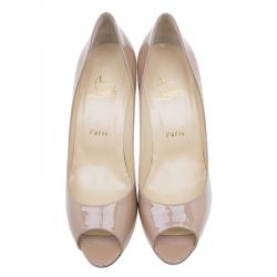 Pre Owned حذاء كعب عالي كريستيان لوبوتان يويو يويو بفتحة أصبع جلد لامع بيج مقاس 39.5