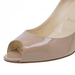 Pre Owned حذاء كعب عالي كريستيان لوبوتان يويو يويو بفتحة أصبع جلد لامع بيج مقاس 39.5