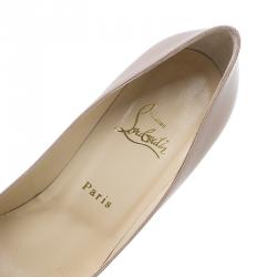 Pre Owned حذاء كعب عالي كريستيان لوبوتان يويو يويو بفتحة أصبع جلد لامع بيج مقاس 39.5