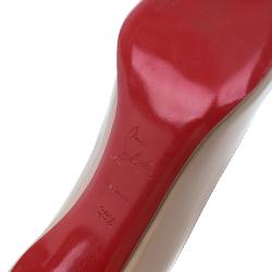 Pre Owned حذاء كعب عالي كريستيان لوبوتان يويو يويو بفتحة أصبع جلد لامع بيج مقاس 39.5