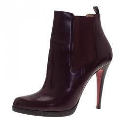 Pre Owned حذاء بوت كريستيان لوبوتان جلد أحمر داكن مقاس 41.5