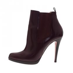 Pre Owned حذاء بوت كريستيان لوبوتان جلد أحمر داكن مقاس 41.5