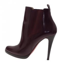 Pre Owned حذاء بوت كريستيان لوبوتان جلد أحمر داكن مقاس 41.5