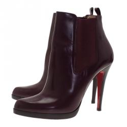 Pre Owned حذاء بوت كريستيان لوبوتان جلد أحمر داكن مقاس 41.5