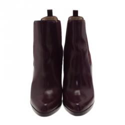 Pre Owned حذاء بوت كريستيان لوبوتان جلد أحمر داكن مقاس 41.5