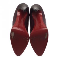 Pre Owned حذاء بوت كريستيان لوبوتان جلد أحمر داكن مقاس 41.5