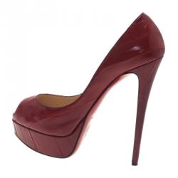مملوكة مسبقًا حذاء كريستيان لوبوتان ليدي جلد إيل أحمر مقدمة مفتوحة مقاس 37.5